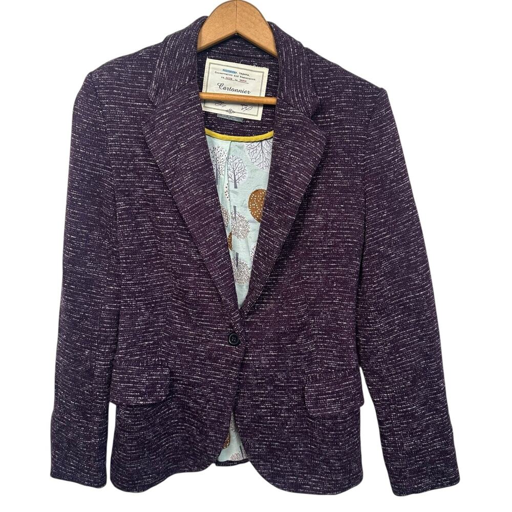Anthropologie Cartonnier Women’s Plum Single Button Soft Knit Blazer Size XS